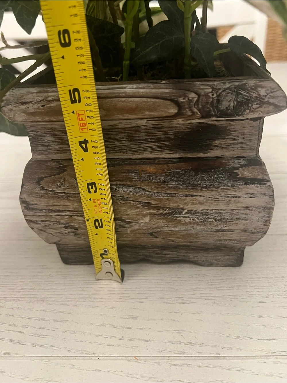 Faux Greenery in Rustic Wooden Square Planter